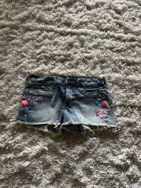 Denim Floral Embroidered Women’s Shorts - Blue express